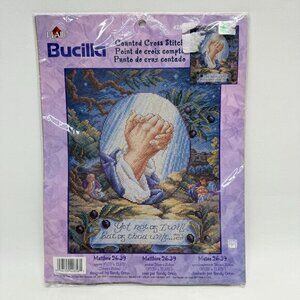 Bucilla Matthew 26:39 Counted Cross Stitch Praying Hands Sandy Orton Plaid 42858